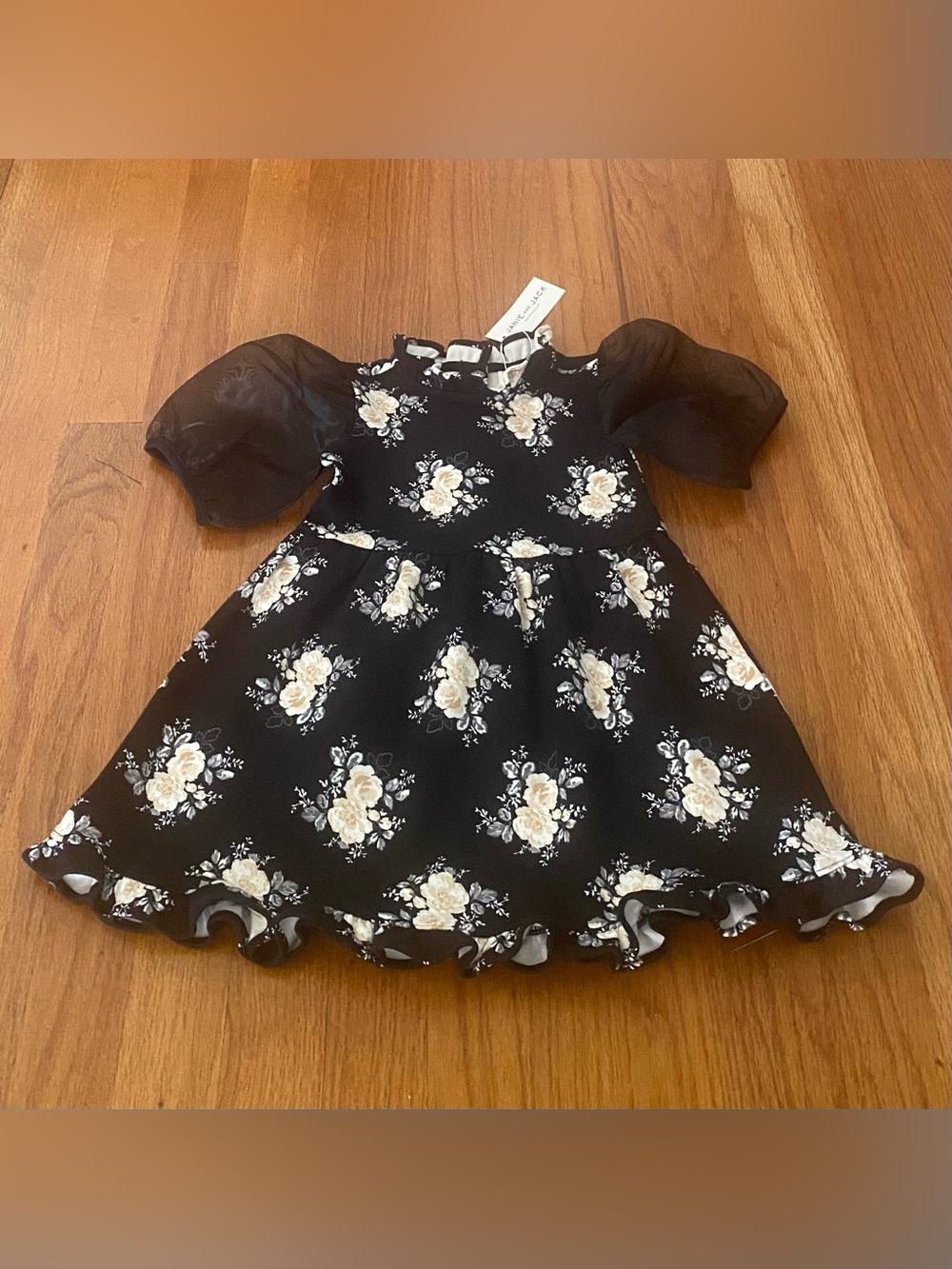 Janie and Jack Fabulous Collection Black Floral Puff Sleeve Party Dress